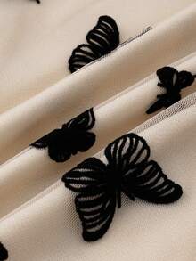 EARO Women's Long Butterfly Print Mesh A-Line Skirt, Flowing Fabric, High Waist - Apricot - View 6