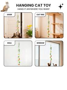3pcs Interactive Hanging Cat Toys Set, Includes Tomato & Persimmon Shaped Cat Strings, Plush Cat Catnip Wand With Bell - Multicolor - View 7