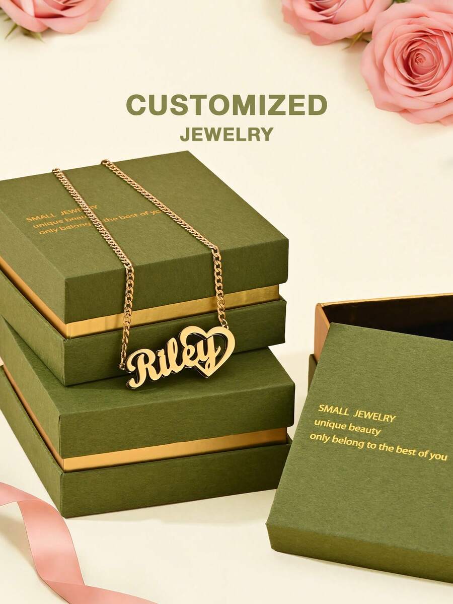 [Valentine's Day Selection] Personalized Customized Necklaces, Customized Text Necklaces, Heart Double-Layer 3D Necklaces, Valentine's Day Gifts, Gold And Stainless Steel Jewelry, Customization, Gift Box Style, Gift Selection. - Selected Items - View 1