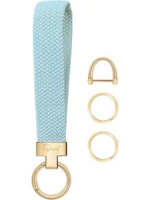 Stretchy Wristlet Keychain, Cute Key Chain, Woven Wrist Lanyard For Car Keys With 3 Keyrings And D-Ring For Women Men - Sky Blue - View 9