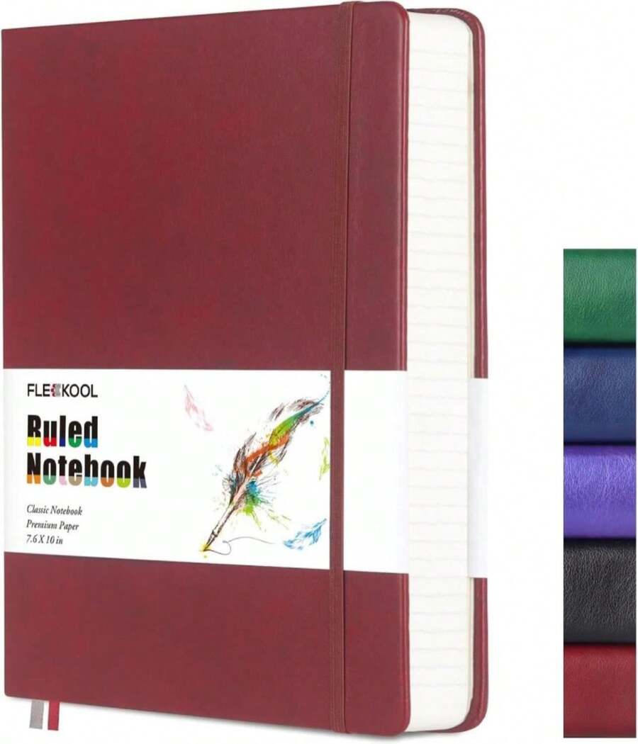 FLEEKOOL Thick Lined Journal Notebook With 368 Pages, Large Hardcover Leather Notebook With 100gsm Thick Paper, B5 College Ruled Notebook Journal For Men Women, Inner Pocket, 76'' X 10''-Dark Green - Màu B - Xem 1