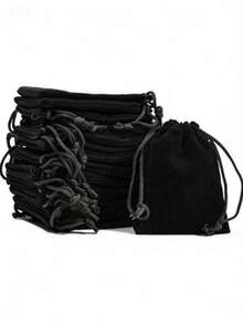 30pcs Wedding Party DIY Supplies Kit, Velvet Jewelry Pouches, Gift Drawstring Bags, Black Gift Packaging Bags, Suitable For Valentine's Day, Mother's Day - Black - View 1