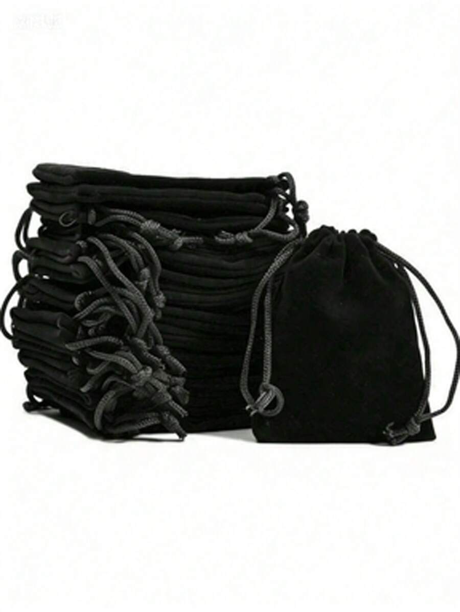 30pcs Wedding Party DIY Supplies Kit, Velvet Jewelry Pouches, Gift Drawstring Bags, Black Gift Packaging Bags, Suitable For Valentine's Day, Mother's Day - Black - View 1