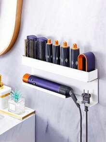 Wall Mount Blow Dryer & Curling Iron Holder Rack, For Storing Hair Care Products, Blow Dryer And Curling Iron, No Drilling Required Hair Tool Storage Box, Bathroom/Salon Hair Tool Storage Rack Bathroom - Multicolor - View 3