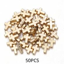 50 piezas de cuentas de cruz CCB electrochapadas en 3D, en colores dorado y plateado, para hacer joyas DIY, collares, manualidades, encantos de teléfono, llaveros, decoración - Cruz - Ver 10