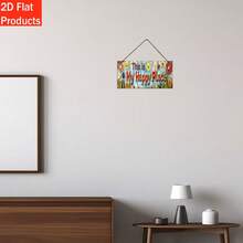 2D平面木质装饰牌匾，1件装 - “这是我的快乐之地”标牌，饰以橙色、黄色、粉色、蓝色、绿色花卉图案 - 耐用家居装饰，农舍风格装饰，完美适用于房间装饰 - 彩色 - 查看 5