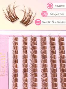 72Clusters Brown False Eyelash Clusters Pre Glued Lashes D Curl Thick Brown Individual Self Adhesive Eyelashes Lightweight & Elongated False Eyelash Clusters, Suitable For DIY At Home (10-14mm Mixed) Natural Lash Individual False Eyelashes Wear No Glue Needed Lash Makeup Tools - D - View 3