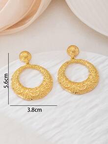 一对简约时尚创意几何镂空吊坠耳环，波西米亚风格金属耳环，适合女士晚宴、生日、节日礼物 - 金黃色 - 查看 4