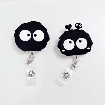 可爱卡通黑色煤球伸缩胸牌夹，适用于护士、医生、办公室工作人员 - 听诊器设计，适用于医院、诊所、工作场所 - 专业证件夹、证件套、医护人员配件、学生用品、送给女孩的礼物、返校季用品、办公用品、配件