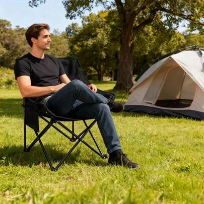 1pc Foldable Chair, Portable Outdoor Leisure Folding Camping Chair, Durable, Easy To Assemble, Suitable For Beach, Camping, BBQ, Painting, Fishing, Picnic | Ready-To-Use Outdoor Chair