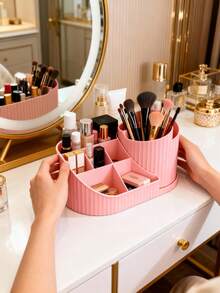 1个旋转式隔层收纳盒，化妆品展示架，化妆品整理托盘，桌面收纳展示盒，化妆品收纳盒，珠宝托盘，有序收纳，整理盒，梳妆台香水收纳盒，化妆刷架，化妆刷整理器，房间收纳 - 彩色 - 查看 4