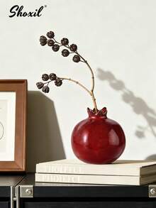 shoxil 1个陶瓷石榴造型花瓶，深红色，小型室内花瓶，桌面装饰，花架，水培种植器，适用于家居、餐厅、大堂、客厅装饰，玻璃花瓶装饰，斋月装饰 - Vase - 查看 2