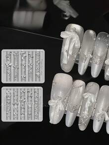 1个3D蝴蝶结硅胶美甲模具，美甲蝴蝶结雕塑模具，DIY丝带蝴蝶结美甲饰品，硅胶模具，可爱蝴蝶结美甲模板，可重复使用的美甲雕刻模具，树脂模具 - 彩色 - 查看 3