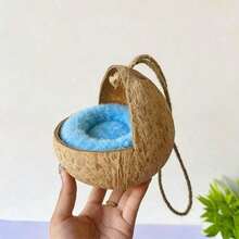 Natural Small Pet Coconut Shell Bird Nest, House, Bed, Breeding Nesting, Anti-Chew, With Warm Pad And Bell For Parrots, Cockatiel, Finch - Multicolor - View 7