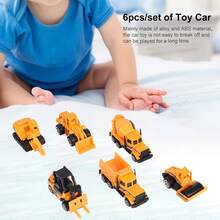 Set Of 6 Mini Construction Trucks Made Of Alloy, 1:64 Scale. Realistic Details, Flexible Parts, No Batteries Required. Educational And Durable Toy, Ideal For Children And Boys. - Orange - View 2