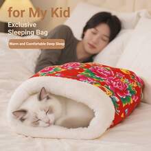 1pc Cat Sleeping Bag, Comfortable Cat Mat, Winter Sleeping Bag, Warm & Cozy Cat Sleeping Bag - Semi-Enclosed Soft Plush Sleeping Bag - Multicolor - View 4