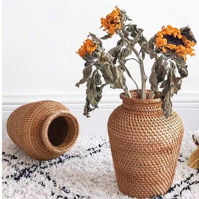 1 قطعة، مزهرية مصنوعة يدويًا من الخوص المجفف بطراز قديم، من مواد طبيعية، ديكور لحفلات الزفاف وأعياد الميلاد، ديكور غرفة المعيشة والغرفة والنافذة في المنزل، ديكور ريفي للربيع والصيف، هدايا ديكور المنزل لحفل التخرج والعودة إلى المدرسة، مستلزمات المدرسة، مزهرية زجاجية