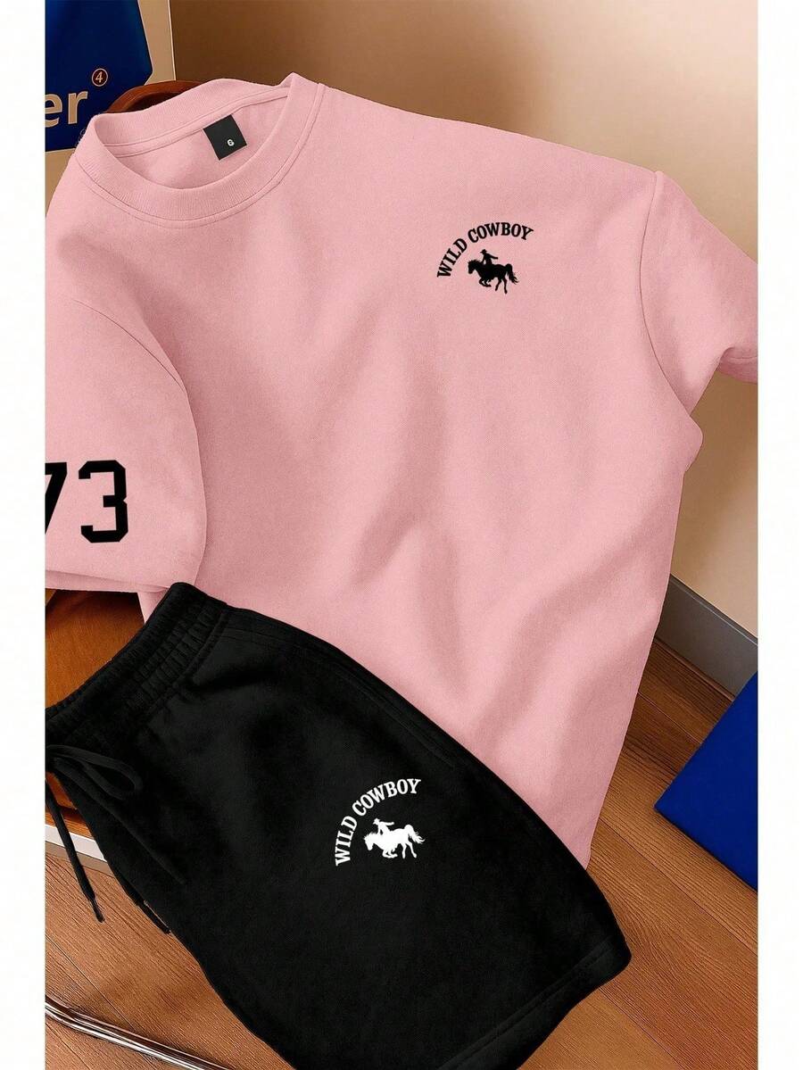 Men's T-Shirt And Shorts Set - New Summer Collection - Modern - Premium Cotton - 淺粉色 - 查看 1