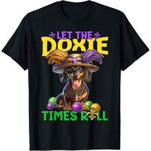 Dachshund Mardi Gras Let Doxie Times Roll Dachshund T-Shirt - Black - View 1