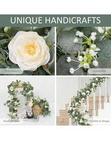 1/2/4pcs Artificial Eucalyptus Wreath, 180cm With White Roses, Fake Rose Greenery Wreath, Garland, Suitable For Wedding, Home Party Table Decor, Valentine's Day, Gifts - White and Green - View 7