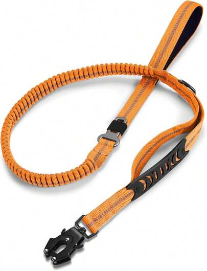 Heavy Duty Shock Absorbing Dog Leash 4 - 6FT With Traffic Handle, Comfortable Padded Handles, Easy Metal Clip, No Pull Reflective Leash Medium To Large Pulling Dogs (Black)