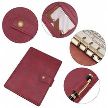 Cuaderno de cuero con papel punteado recargable - Diario espiral de cuero con bolsillos organizadores internos para hombres y mujeres (Rojo vino, A5) - FWineredss - Ver 8