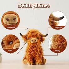 10.5 Inch Fluffy Highland Cow Stuffed Animal, Super Soft Plush Toy, Adorable Realistic Figure, Cuddly Friend For Boys Girls Gift - màu nâu - Xem 2