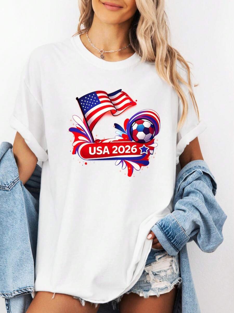 Com Fort Colors WORLD CUP 2026 USA Flag Football Shirt Hosted Countries Flags Design World Cup Soccer Sweatshirt Gift For - 白色 - 查看 1