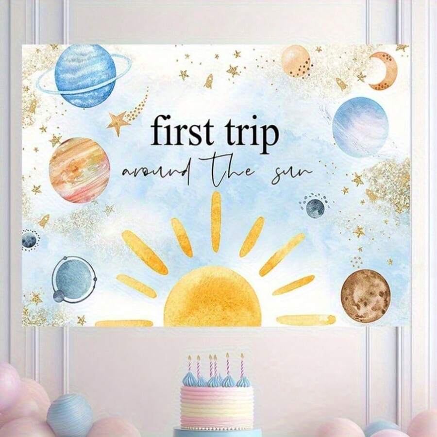 1 szt. Tło z motywem Układu Słonecznego - 70x90 cali, poliester, żywy wzór planety i słońca, odpowiednie na przyjęcia urodzinowe, fotobudkę i uroczystości, dekoracja na imprezę w kosmosie - Wielokolorowe - Zobacz 1