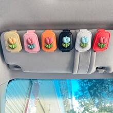 1 Tulip Flower Car Visor Glasses Clip, Fashion Sunglasses Magnetic Clip Bracket, Female Car Accessories Car Accessories-Holiday Gifts.