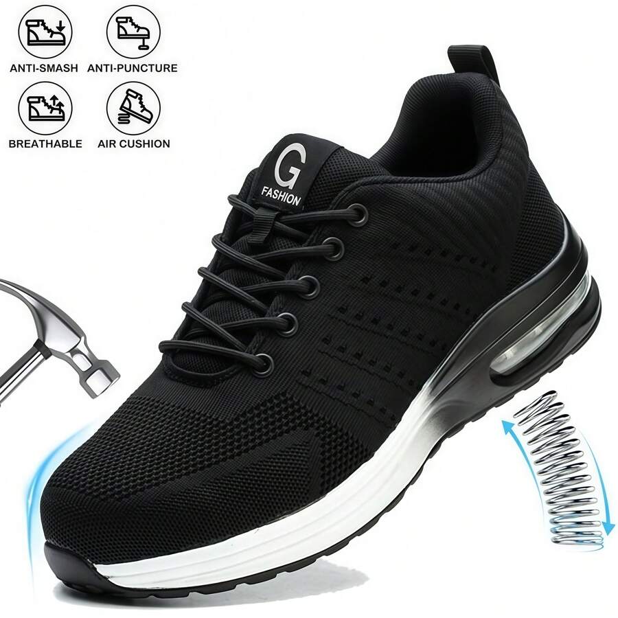 2026 Anti Smashing Safety Shoes - Indestructible Working Sneakers Lightweight Lace Up Steel Toe Black Sneakers,Lightweight Comfortable Industrial & Construction Black Safety Footwear Outdoor Sport,Lightweight BreathableIndustrial Construction Shoes,Puncture-Proof & Smash-Resistant Design Comfortable Work Safety Shoes ,Construction Industrial Work Safety Sneakers,Low-Top Work Sneakers For All-Season Casual & Professional Use,Ork Shoes For Men Women Suitable For All Kinds Of Industries For Example, Industrial, Outdoor Working, Warehousing, Distribution, Machinery, Metallurgy, Construction, Chemical, Mining, Electric Power And Other Industries. Also Meet The Needs Of Daily Wear(Women Please Order 1.5 Size Smaller)