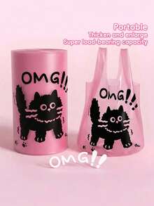 50pcs Thickened Garbage Bags, Vest-Style Portable Household Trash Bags, Cute Red Cat Trash Bags, Large Kitchen Food Waste Bags, Economic And Practical Cleaning Bags