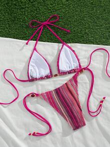 Bộ bikini hai mảnh gợi cảm, thời trang nữ, tươi trẻ, năng động, dễ thương, cao cấp, quyến rũ, thường ngày, lãng mạn, thích hợp cho kỳ nghỉ, đi biển, dự tiệc, đính hạt, kiểu buộc dây cổ, bộ đồ bơi hai mảnh gợi cảm, bộ sưu tập Xuân/Hè mới. - Nhiều màu - Xem 2