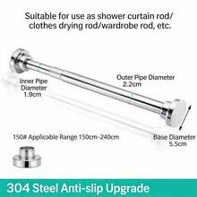 重型 304 不锈钢可调节窗帘杆，无需钻孔，承重 317.465 磅，适用于窗帘、衣柜、浴室（长度 7.87 英尺） - 銀色 - 查看 7