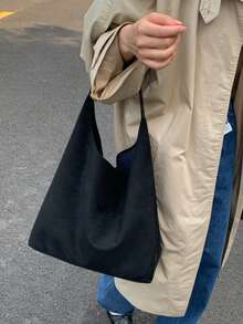 1pc Women's Faux Suede Shoulder Bag/Tote Bag, Large Capacity, Extra Large Size, Scratch-Resistant And Durable, Can Hold Passport, Cash, ID, Credit Cards, Lightweight, Suitable For Commuting/Travel, Fashionable And Casual - Black - View 3