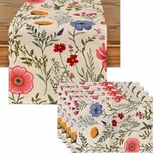 1 st löpare med blommönster, 4 st bordsunderlägg med blommönster, lämpliga för högtider, fester, födelsedagar, middagar, köks- och matbordsdekorationer, hem- och vardagsrumsinredning året runt - Multifärgad - Visa 11