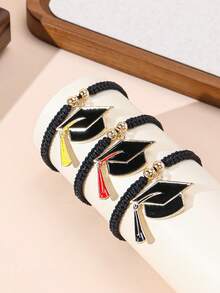 1pc Graduation/Teacher's Day/Back To School Diploma Cap Charm Bracelet, Women/Couples Blessing Gift