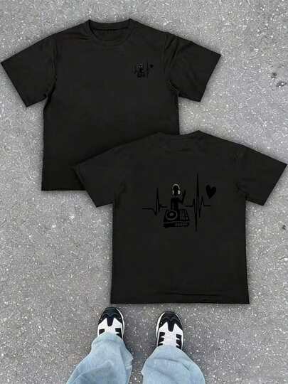 Camiseta casual para hombres, de algodón, impresa, de manga corta, duradera y versátil, estilo urbano,ándales para hombres. V2HA