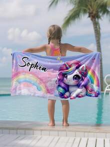 1pc Personalized Kids Beach Towel, Summer Birthday Gift, Full Of Summer Vibe, Suitable For Girls Beach Trip, Customized Beach Towel, Swimming Pool, Beach Decor - Multicolor - View 4