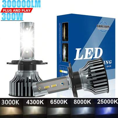  ERRUSON 1860 Lumens 3000K 4300K 6000K 8000K 25000K H7, H4, H11 LED Car Headlight Bulbs, H1, , H9 LED Bulbs (9005 HB3, 9006 HB4, 9012 Hir2 Mini Size) And 300000LM High Brightness