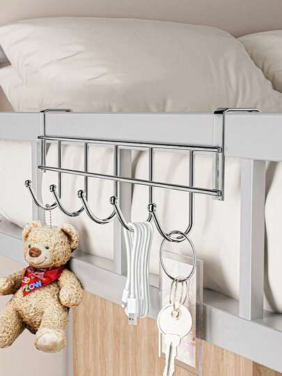 2pcs Stainless Steel No Hole No Trace Creative Door Hooks, Kitchen Cabinet Door Hooks, Door Hanging Rack With 5 Hooks For Keys, Towels, Clothes, Bathrobes, Ties, Hats, Space-Saving Bathroom Cabinet Storage Rack