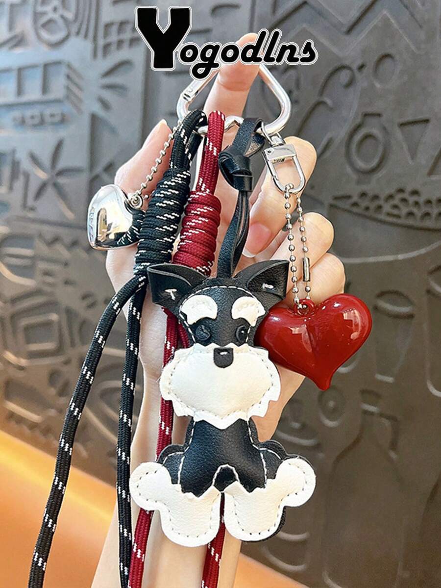 Yogodlns INS風格 雪納莉犬領結裝飾吊飾 鑰匙圈 鑰匙鍊吊墜 附結飾掛繩鑰匙圈,適合女性 - 黑色 - 查看 1