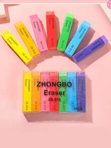 7pcs Rainbow Color Erasers, Black & White Erasers, Low-Dust Student Exam Erasers, Elementary School Erasers, Clean Erasing - Multicolor - View 3