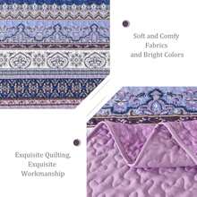 WONGS BEDDING Boho Quilt Twin Full Queen King Size, 3 Pieces Purple Blue Bohemian Light Weight Microfiber Bed Decor Bedspread for All Season - Púrpura 2 - Ver 4