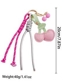 1pc Pink Girl Fruit Cherry Design Handmade Woven Bag Charm, Keychain, Backpack Pendant, Valentine's Day Gift - Multicolor - View 2