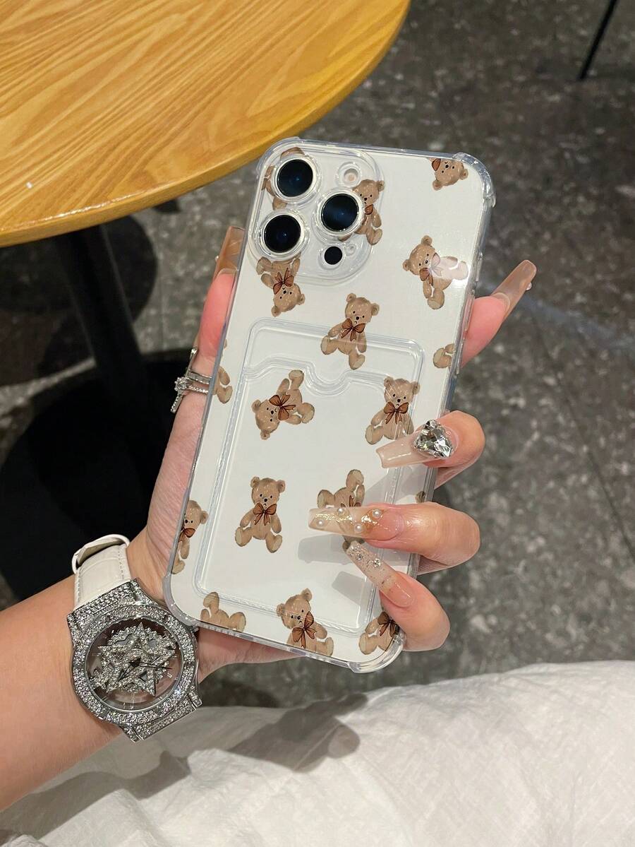 1pc Minimalist Cute Bow Teddy Bear Pattern Transparent Anti-Drop Phone Case, Compatible With IPhone XS/XS Max/XR/11/12/13/14/14 Plus/15/15 Plus/16/16 Plus/7/8 Plus/17/17 Pro And Other Models - Multicolor - View 1
