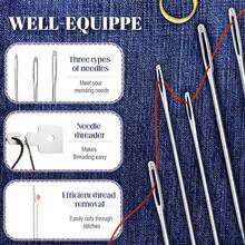 34PCS Steel Needle Set - Large-Eye Sewing Needles - Easy Threading Steel Hand Needles For DIY Sewing, Embroidery, And Mending With Thread Spools & Accessories - 彩色 - 查看 7