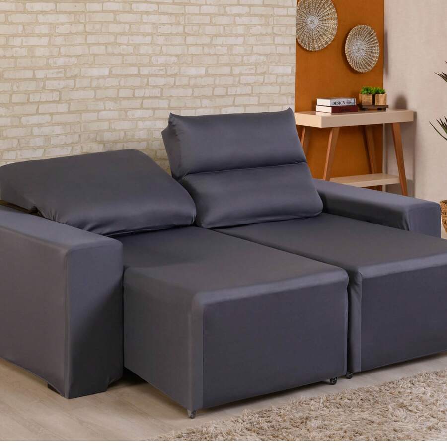 Lira 2-Seater Reclining Sofa Cover Kit With 2 Printed Cushions, Gel Knit Fabric - 灰色 - 查看 1