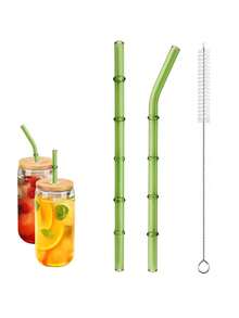 6支装可重复使用玻璃吸管 - 200 x 8毫米，适用于茶、果汁、奶昔、咖啡、冰沙、鸡尾酒 - 包括3支直吸管、3支弯吸管和1个清洁刷 - 彩色 - 查看 10