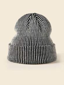 1pc Fashionable Striped Short Beanie Hat, Casual Warm Accessory For Autumn/Winter Outfits - Multicolor - View 5